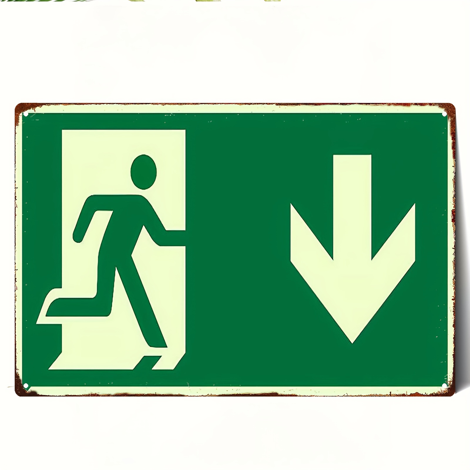 Emergency Exit Sign - لافتة معدنية حديدية عتيقة ثنائية الأبعاد