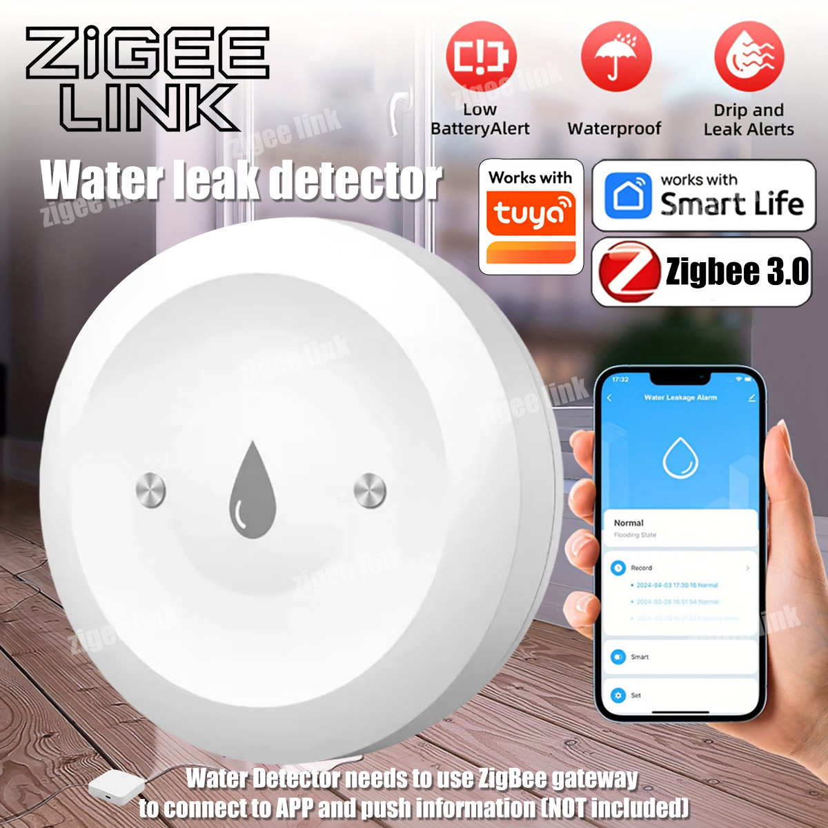 مستشعر تسرب المياه الذكي ZigBe - مراجعة Water Alarm Sensor وسعره
